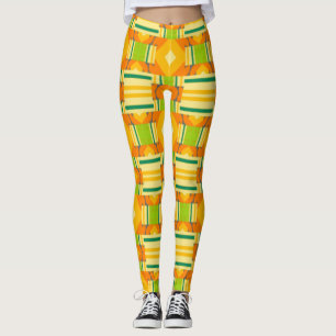 Abstract Sinaasappel en Groen Patroon met Diamante Leggings