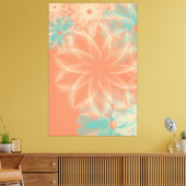 Abstract Sinaasappel koraal Blauwgroen bloemontwer Canvas Afdruk (Insitu (Woonkamer))