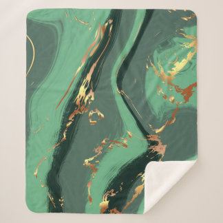 Abstract Smaragd- en Goudbladpatroon Sherpa Deken