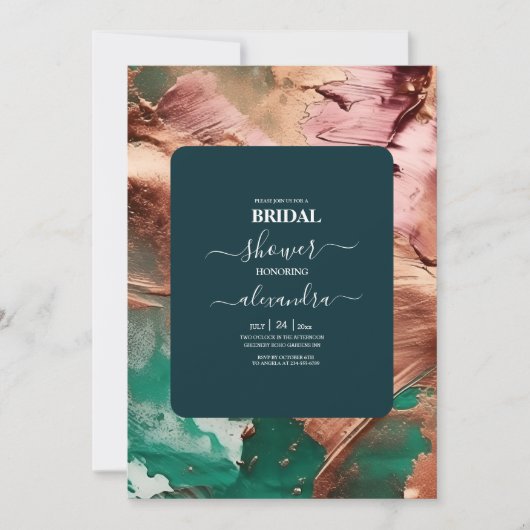 Abstract smaragdgroen roos gouden bruid kaart (Voorkant)