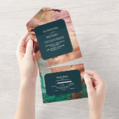 Abstract smaragdgroen roos gouden bruiloft all in one uitnodiging (Afscheurbaar)