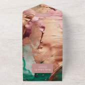 Abstract smaragdgroen roos gouden bruiloft all in one uitnodiging (Buitenkant)