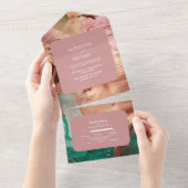 Abstract smaragdgroen roos gouden bruiloft all in one uitnodiging (Afscheurbaar)