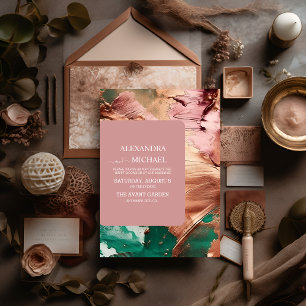 Abstract smaragdgroen roos gouden bruiloft kaart