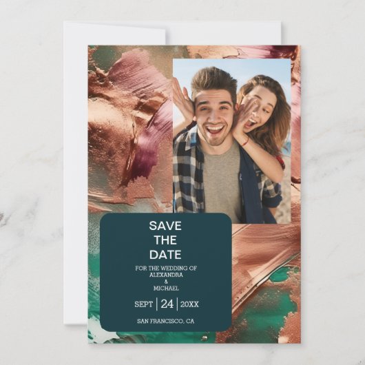 Abstract smaragdgroen roos gouden bruiloft save the date (Voorkant)