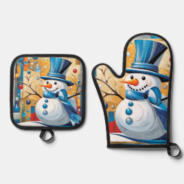 Abstract Snowman Ovenwant & Pannenlap Set