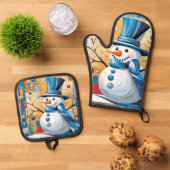 Abstract Snowman Ovenwant & Pannenlap Set (Top down)