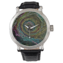 Abstract Spiraal Zwart  Lederen Horloge