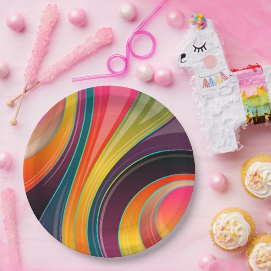 Abstract spiraalvormig regenboogkleurig ontwerp papieren bordje (Feest)