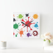 Abstract Splatter Clock Vierkante Klok (Huis)