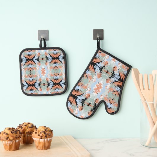 Abstract Split Ends Pattern And Soft Pastels Ovenwant & Pannenlap Set (Insitu(Ophanging))