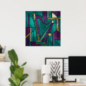 Abstract Stained Glass Harp Poster Teal and Purple (Bureau à domicile)