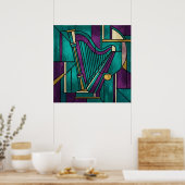 Abstract Stained Glass Harp Poster Teal and Purple (Cuisine)