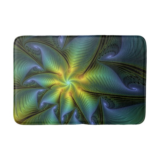 Abstract Star, Shiny Blue Green Golden Fractal Art Badmat (Voorkant)