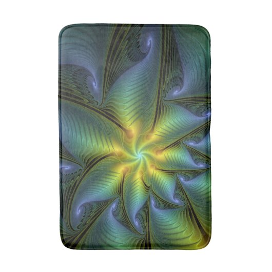 Abstract Star, Shiny Blue Green Golden Fractal Art Badmat (Voorkant Verticaal)