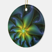 Abstract Star, Shiny Blue Green Golden Fractal Art Keramisch Ornament (Links)