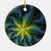 Abstract Star, Shiny Blue Green Golden Fractal Art Keramisch Ornament (Achterkant)
