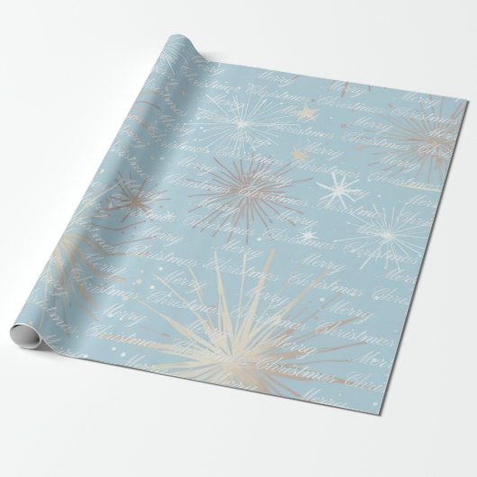 Abstract Starburst Patroon Blauw Vrolijk Kerstfees Cadeaupapier (Uitgerold)