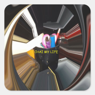 Abstract Stilleven Thee Mok Kantoor Briefpapier Ku Vierkante Sticker