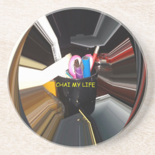 Abstract Stilleven Thee Mok Kantoor Briefpapier Ku Zandsteen Onderzetter