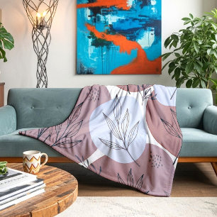 Abstract Stof Roze en Salie Groen Botanisch Patroo Fleece Deken