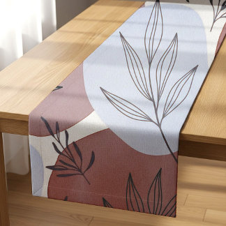 Abstract Stof Roze en Salie Groen Botanisch Patroo Korte Tafelloper