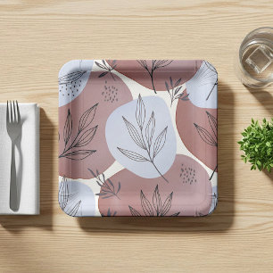 Abstract Stof Roze en Salie Groen Botanisch Patroo Papieren Bordje