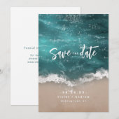 Abstract strand van mousserende oceaan save the date (Voorkant / Achterkant)