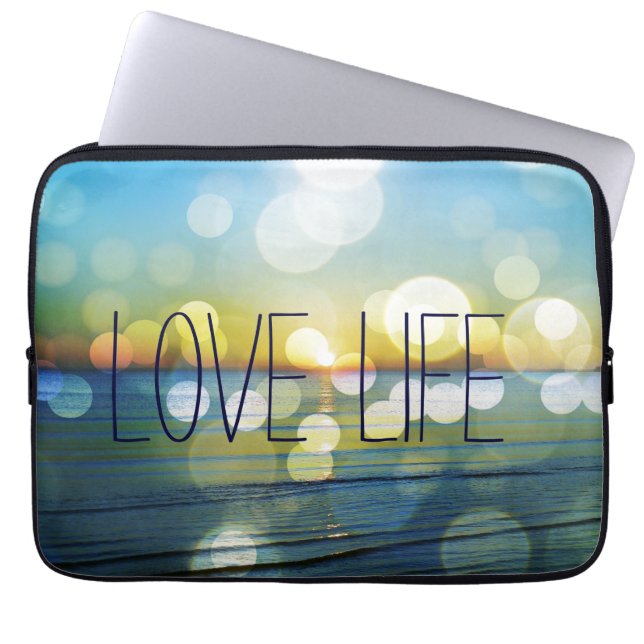 Abstract strand zonsopgang met Quote Laptop Sleeve (Voorkant)