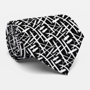 Abstract Strokes 020524 - Wit en Zwart Stropdas