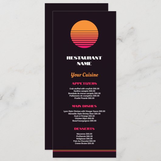Abstract Sunrise, Restaurant Slimline Menu (Voorkant / Achterkant)