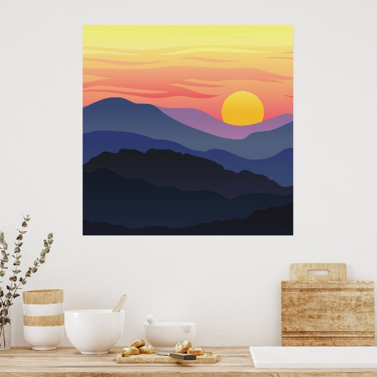 Abstract Sunset Uitzicht Patroon Poster (Keuken)
