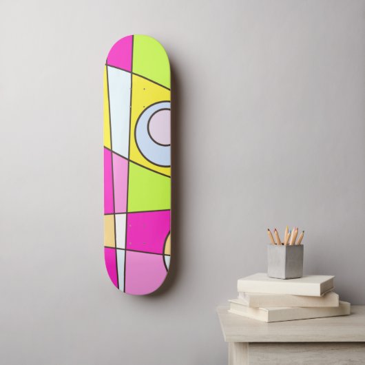 Abstract surfbaar, helder roze groen bubblegum skateboard (Muurkunst)