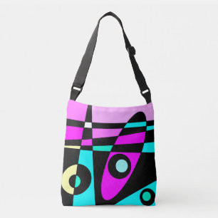 Abstract surfbaar Turquoise Hot Pink Yellow Black Crossbody Tas