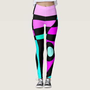 Abstract surfbaar Turquoise Hot Pink Yellow Black Leggings