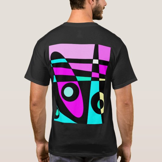 Abstract surfbaar Turquoise Hot Pink Yellow Black T-shirt (Achterkant)