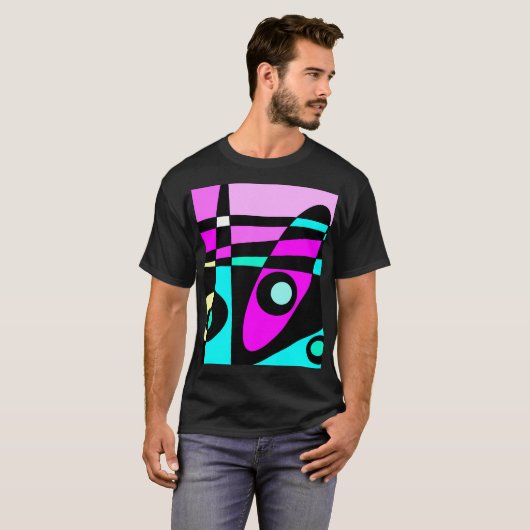 Abstract surfbaar Turquoise Hot Pink Yellow Black T-shirt (Voorkant volledig)