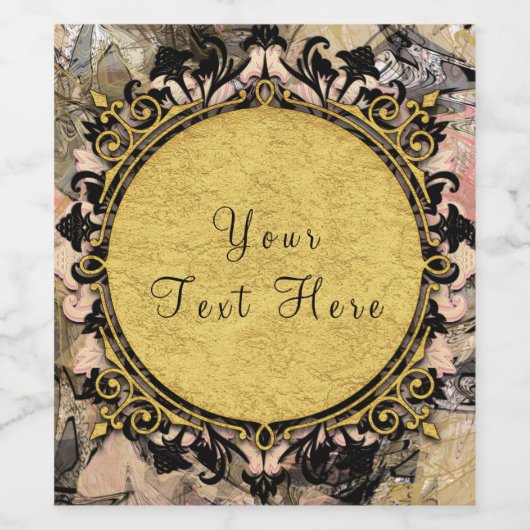 Abstract Swirl Roze Zwart & Goud Party Wijnlabels Wijn Etiket (Enkel label)