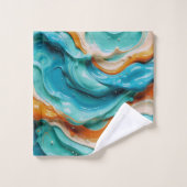 Abstract Swirling Teal and Orange Glossy Fluid (Gant de toilette)