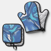 Abstract Symphony in Blue 2 Ovenwant & Pannenlap Set (Voorkant / Achterkant)