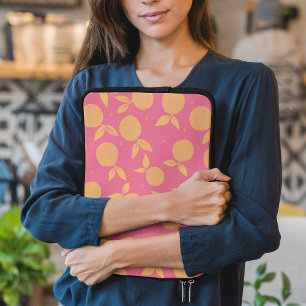 Abstract tangerine roze en geel patroon laptop sleeve