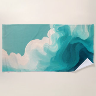 Abstract Teal and White Flowing Waves Strandlaken