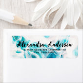 Abstract Teal Witte Vloeibare Verf Chic Script Lab Etiket (Insitu)