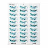 Abstract Teal Witte Vloeibare Verf Chic Script Lab Etiket (Full Sheet)