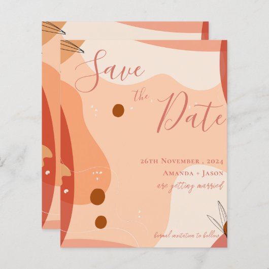 Abstract Terracotta Design Bruiloft Save the Date (Voorkant / Achterkant)