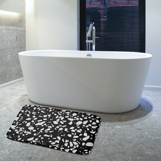 Abstract Terrazzo Mosaic Black en White Pattern Badmat