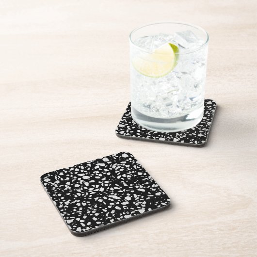 Abstract Terrazzo Mosaic Black en White Pattern Bier Onderzetter (Rechterzijde)
