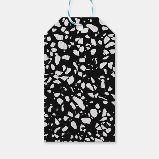 Abstract Terrazzo Mosaic Black en White Pattern Cadeaulabel (Voorkant)