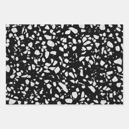 Abstract Terrazzo Mosaic Black en White Pattern Inpakpapier Vel (Voorkant 3)