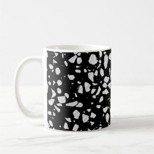 Abstract Terrazzo Mosaic Black en White Pattern Koffiemok